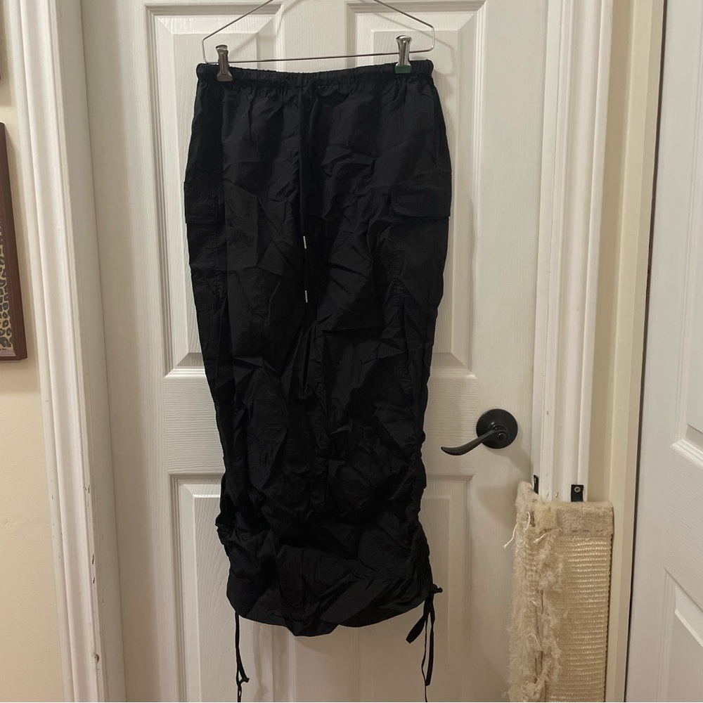 Black Drawstring Cargo Jogger Skirt